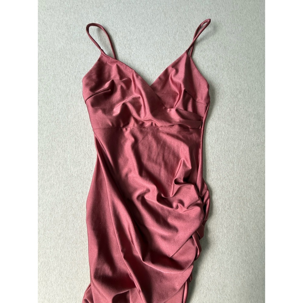 Windsor Mauve Pink Ruched Asymmetric Midi Dress V-Neck Spaghetti Strap Cocktail